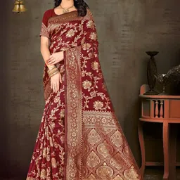 F FASHION Floral Woven Design Zari Pure Silk Banarasi Saree-picture-32