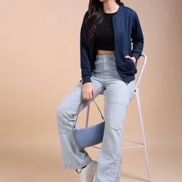 Adyavastram Women Solid Round Neck Front-Open Sweatshirt-picture-26