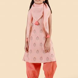 Fabindia Girls Ethnic Motifs Printed Kurta with Salwar & Dupatta-picture-4
