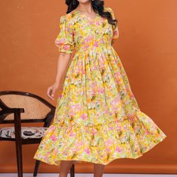 DECORIS Adults-Women Yellow Cotton Dresses-picture-45