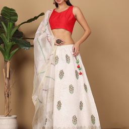 KAANCHIE NANGGIA Floral Printed Sweetheart Neck Silk Lehenga With Blouse & Dupatta-50