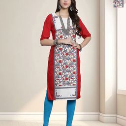 HERE&NOW Selection Of 2 Floral Printed Round Neck Straight Kurta-51