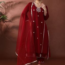 Anouk Embroidered Straight Thread Work Pure Cotton Kurta With Trousers & Dupatta-picture-7