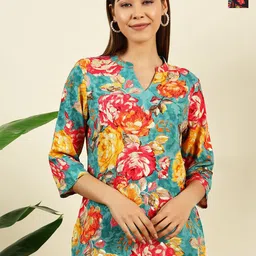 THE FAB FACTORY Women Pack of 2 Floral Printed Mandarin Collar A-Line Regular Top-picture-21