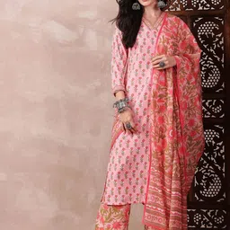 KALINI Floral Printed V-Neck Straight Kurta With Trousers & Dupatta-10