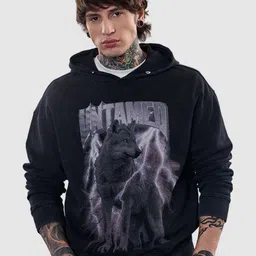 Snitch Men Revolution Acid Washed Oversized Snitch Black Graphic Print Hoodies-image-3