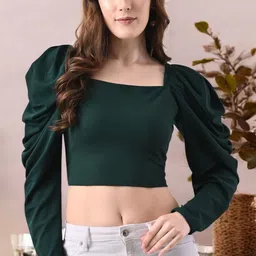 ZEUGEN Women Puff Sleeve Fitted Crop Top-picture-41