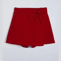 Hopscotch Girls Red Solid Cotton Slim Fit Wrap Shorts-picture-31