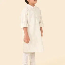 Fabindia Boys Geometric Embroidered Thread Work Mandarin Collar Cotton Straight Kurta image 3