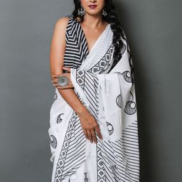 JAIPURI PRINT Pure Cotton Block Print Saree with Blouse image 4