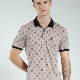 Monte Carlo Men Geometric Printed Polo Collar Cotton T-shirt-image-7