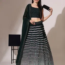 Fabcartz Embellished Sequinned Semi-Stitched Lehenga & Unstitched Blouse With Dupatta-picture-36