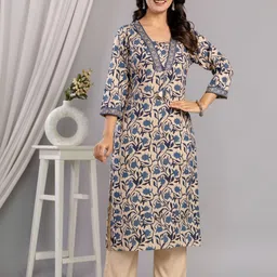 Veshviti Floral Printed V-Neck Straight Kurta-42