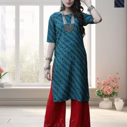 HERE&NOW Selection Of 2 Bandhani Printed Round Neck Straight Kurtas-image-74