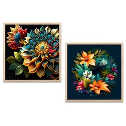 Kotart Brown & Blue 2 Pieces Floral Printed Wooden Wall Arts-picture-42