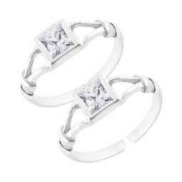 Parnika 92.5 SterlingSet Of 2 Silver Cubic Zirconia Stones Studded Toe Rings-image-21