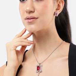 ORANGENYSHA Rhodium-Plated American Diamond & Cubic Zirconia Studded Jewellery Set image 4