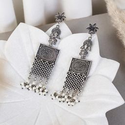 Sangria Silver-Plated Pearls Beaded Peacock Shaped Drop Earrings-24