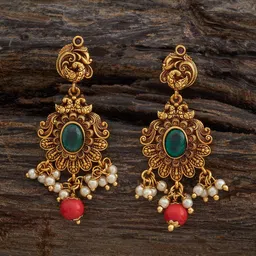 Kushal's Fashion Jewellery Gold Plated Ruby Studded Peacock Shaped Antique Drop Earrings-13