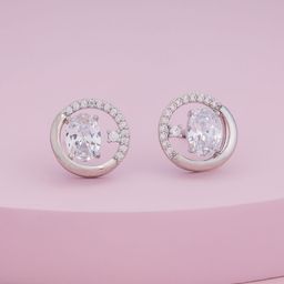 Kushal's Fashion Jewellery Rhodium-Plated Party Trendy Zircon Circular Studs Earrings-picture-42