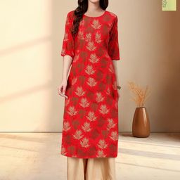 HERE&NOW Selection Of 2 Floral Printed Round Neck Straight Kurtas-image-94
