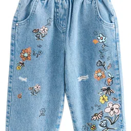 NEXT Girls Relaxed Floral Print Pure Cotton Jeans-picture-47