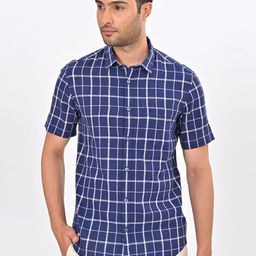 Indian Terrain Men Classic Slim Fit Windowpane Checked Spread Collar Casual Shirt-picture-21