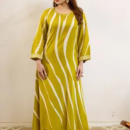Anouk Leheriya Printed Round Neck Straight Kurta With Palazzos-13