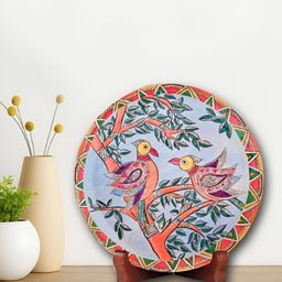 Aura Pink & Green Madhubani Printed Wall Plates WithStand-image-58