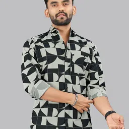 Metronaut Men Classic Fit Abstract Printed Spread Collar Cotton Casual Shirt-image-29