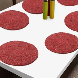 FABINALIV Red 6 Pieces Abstract Braided Cotton Table Placemats-21