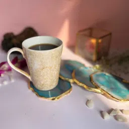home arte Brazilian Turquoise Agate Stone Coaster Beautiful Coaster Fit for Tea Cups Coffee Mugs and Glasses Perfect Table Accessories Tableware - Set of 4-picture-27