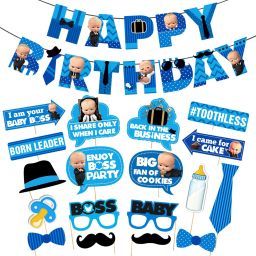Baby Boss Party Supplies, Boss Baby Birthday Party Decorations for Boys with Happy Birthday Banner Photobooth Props (Pack of 19)-image-2