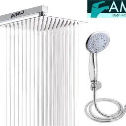 AMJ COMBO of SS304 UltraSlim High Pressure Rainfall Shower Head With Shower Fit Arm HandShower (ABS),SS304 1.5mtr Tube And Hook 6X6+15Inch Arm+HandShower Set)-24