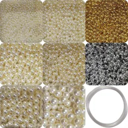 3100 pcs Beads 9 in 1 Moti for Jewelry Making , Earring , Necklace , Bracelet Set for Girls and Women (includes 6 types of Pearl Motis of size 3 mm , 4 mm , 5mm , 6 mm , 8 mm , 10 mm + Gold Beads + Silver Bead + Nylon Wire) | Pearl Beads for Jewellery , Embroidery Work , Plastic Shiny Beads for Art and Craft and Beading DIY Kit for Women Girls Kids-22
