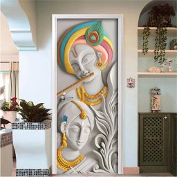 76.2 cm Radha with rani door sticker for door Self Adhesive Sticker-image-34