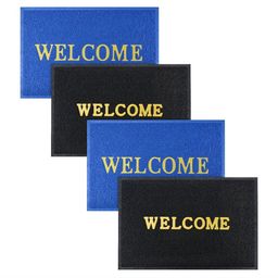 Aura 4-Pcs Black & Blue Printed Anti Skid Doormat-8