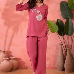 here&now Here & Now Women Floral Embroidery Tunic With Trousers-picture-32