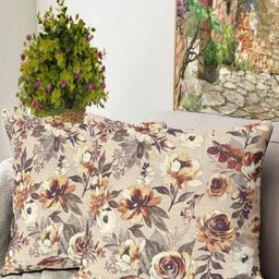 Blue Grass Beige & Grey 2 Pieces Floral Velvet Square Cushion Covers-image-36