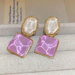 Celestique Korean Geometric Shaped Enamelled Drop Earrings-image-23