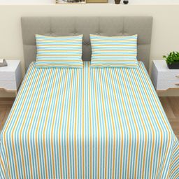 BELLA CASA Green & White 220 TC King Bedsheet with 2 Pillow Covers-image-67
