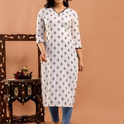 Nayo Ethnic Motifs Printed V-Neck Pure Cotton Straight Kurta-image-55