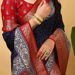 Anouk Rustic Checked Zari Silk Cotton Taant Saree image 5