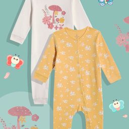 mothercare Infant Girls Pack of 2 Floral Print Pure Cotton Rompers-picture-24