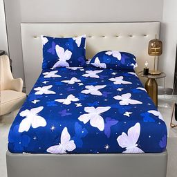 JC HOME Blue & White 140 TC Fitted King Bedsheet Set 2.00 m x 1.80 m-image-9
