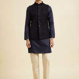 Manyavar Embroidered Velvet Mandarin Collar Nehru Jacket-image-29