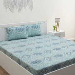 HOME AFFAIRS Blue 120 TC Queen Bedsheet with 2 Pillow Covers-image-54
