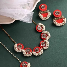PANASH Gold-Plated Kundan-Studded Jewellery Set-13