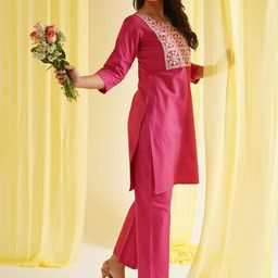 HRITIKA Floral Yoke Design Straight Kurta With Trouser-picture-38