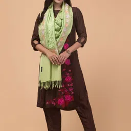 Tweedle Women Floral Embroidered Acrylic Shawl-image-2